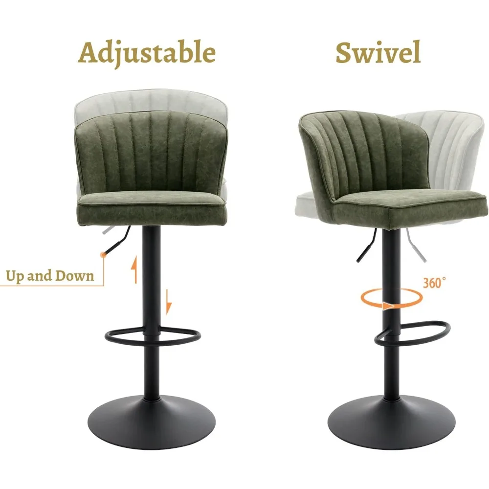 مجموعة كراسي بار ذات ارتفاع دوار مكونة من كرسيين بارين حديثين قابلين للتعديل مع مقاعد منجدة من الجلد الخلفي مع معدن #5