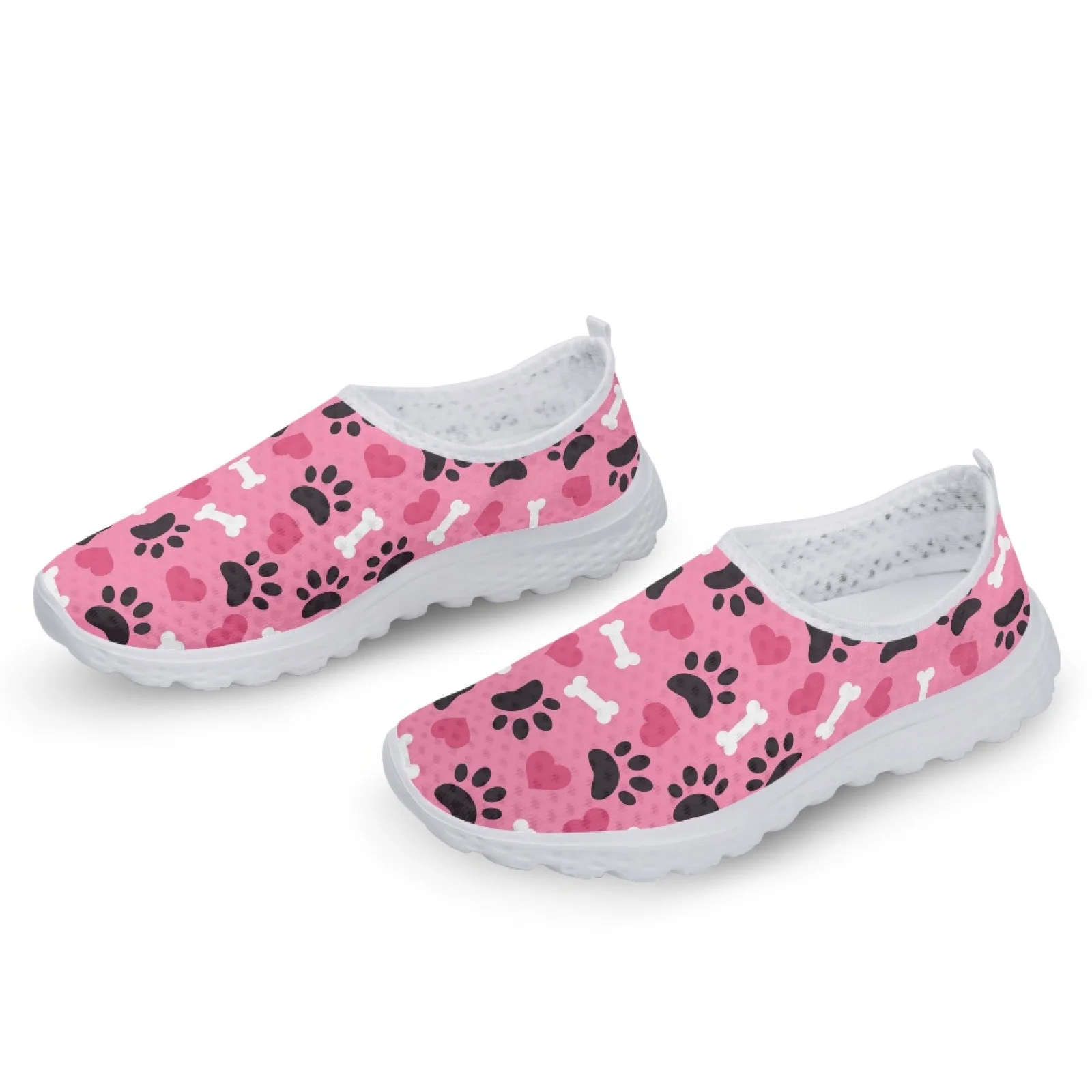 INSTANTARTS Pink Dog Paw Love Print Loafers Woman Summer Air Mesh Flats Girl Lightweight Breathable Slip On Sneakers Women