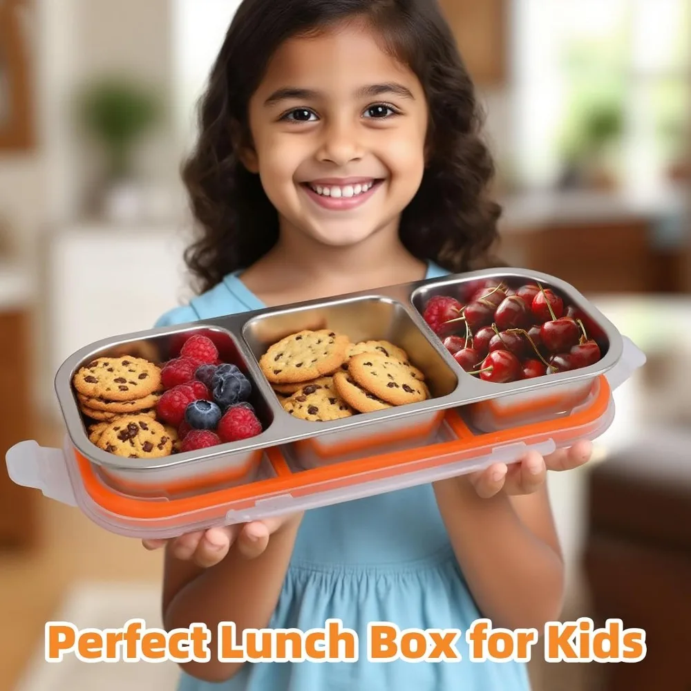 Stainless Steel Snack Containers with Lids Reusable Condiment Storage Box Divided Food Storage for School Home Travel Multiple Compartment Leak-Proof Bento Box for Adults Kids Perfect for Office Lunch Picnic Hiking