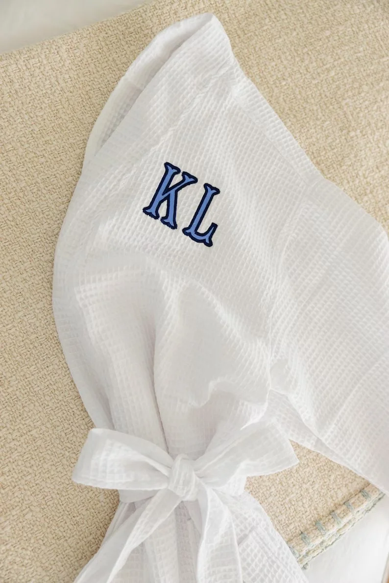 Embroidered Monogram Waffle Knit Robe with Applique Luxury Personalized Monogrammed Robe Cozy Gift for Her