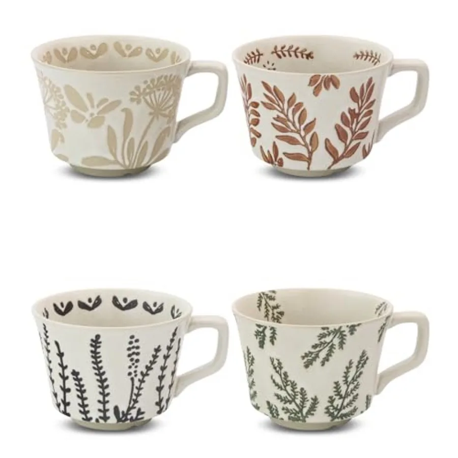 

Керамическая кофейная кружка 12 унций, маленькая, оригинальная, уникальная чашка с ручкой, из каменной керамики, для чая, мокко, латте, капучино, набор из 4 штук, с узором бабочки