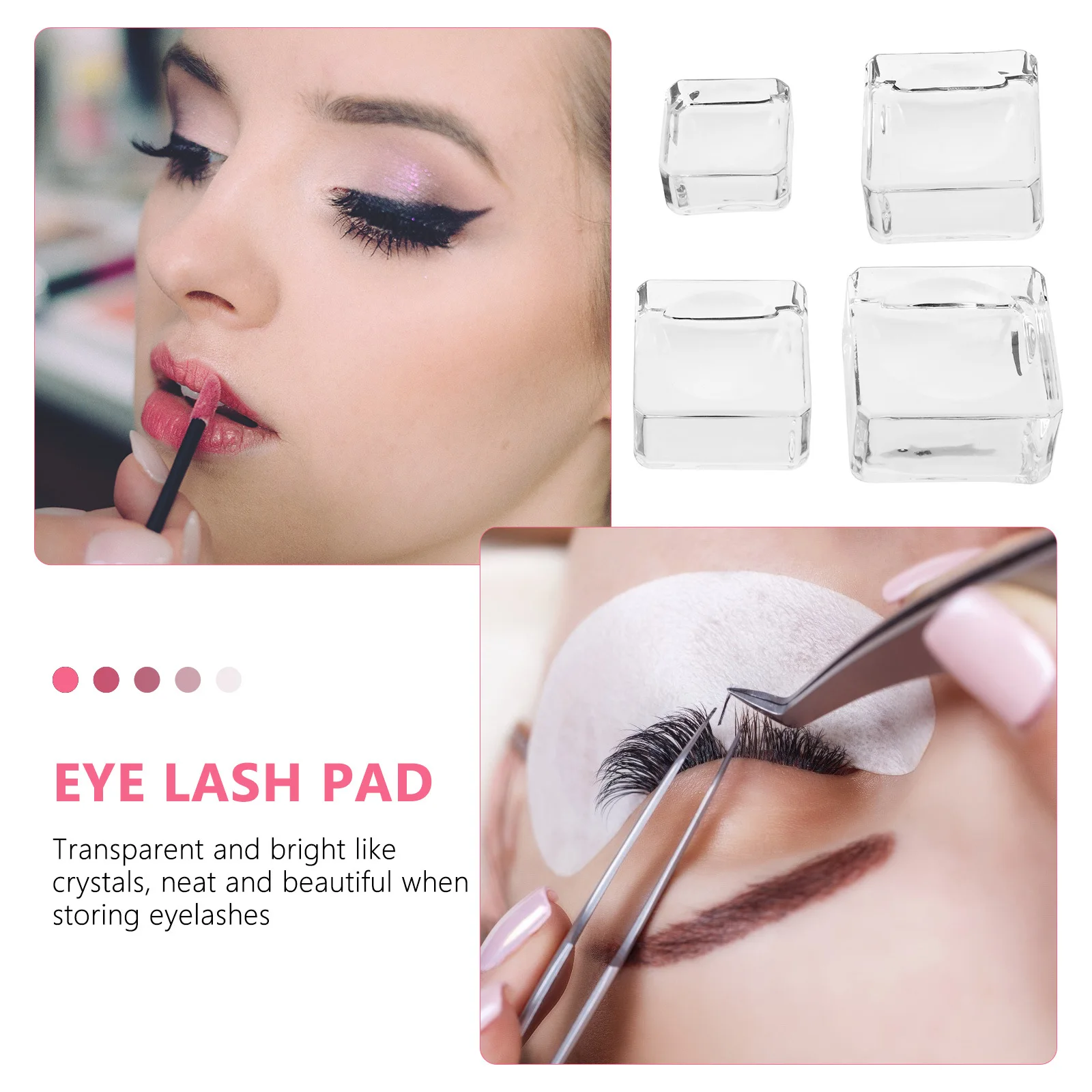 

4Pcs Eyelash Extension Glass Gasket Crystal Clear Pads Holder Tray for Beauty Salon Cosmetics Makeup Artist Home Use
