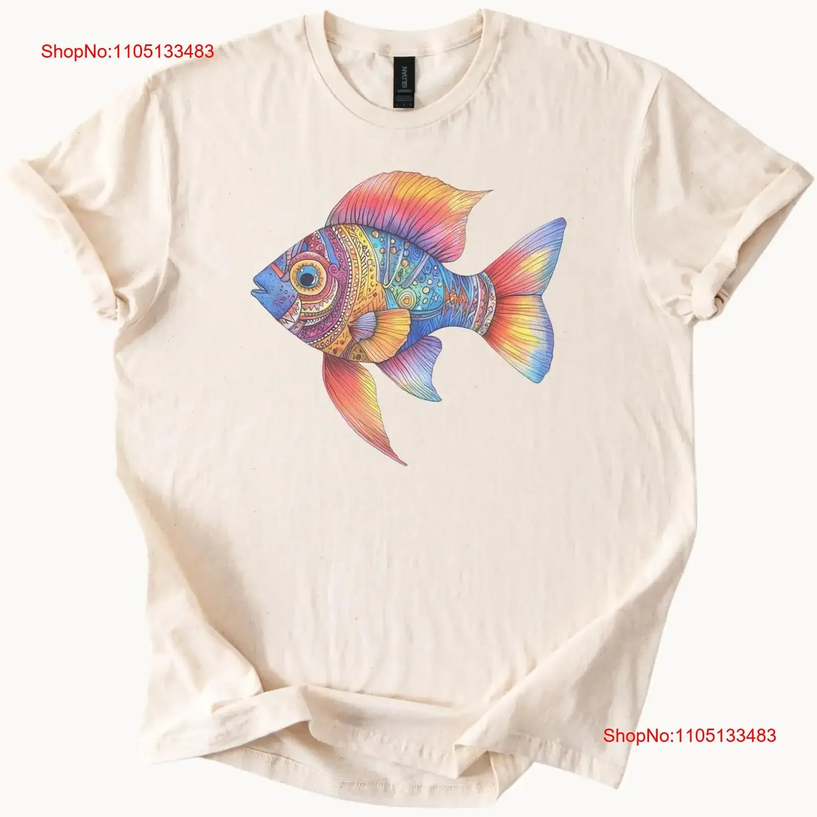تي شيرت فني على شكل سمكة ملونة على شكل سمكة محيطية عتيقة ملابس خروج مغسولة للارتداء اليومي ملابس ناعمة متعددة الاستخدامات