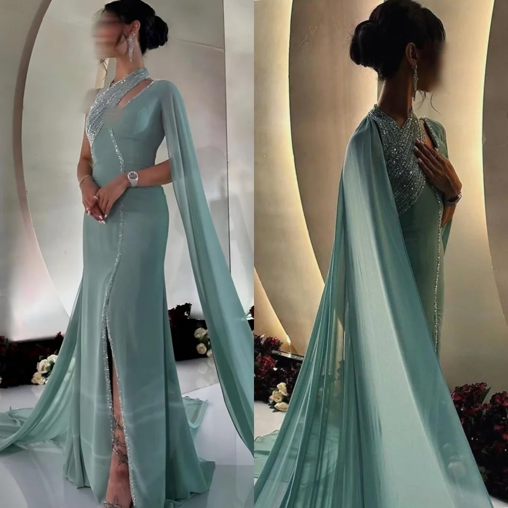 Customized Mermaid High Quality Chiffon Evening Dress Classic Homecoming Dresses Elegant Watteau Train Special Occasion Gowns