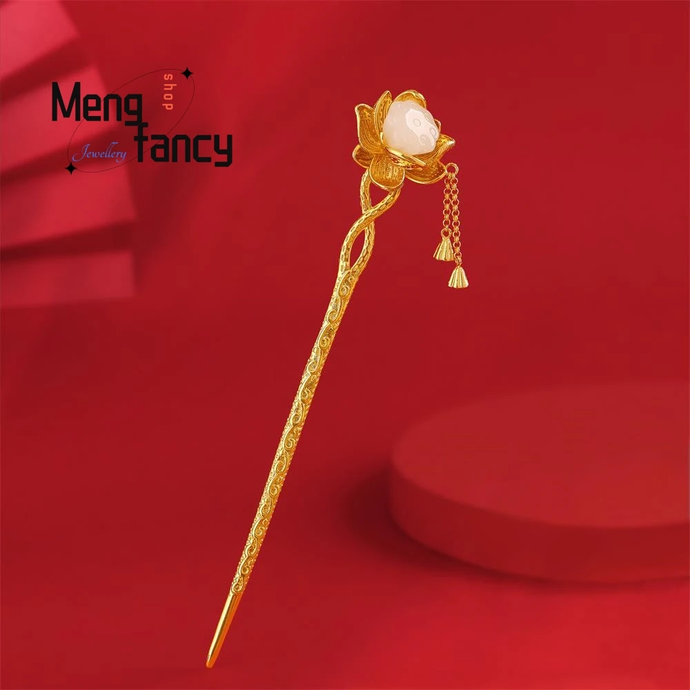 

Lotus Step Golden Hairpin Female Ancient Style Hairpin Hanfu New Chinese Hair Exquisite Elegant Simple High-grade Accessories