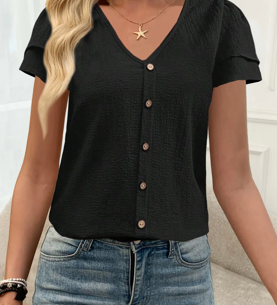 Temperament Lose Frau Hemd Mode Lässig Bluse Elegante kurzarm Frau Hemd Urlaub Wochenende Top – Detail 3
