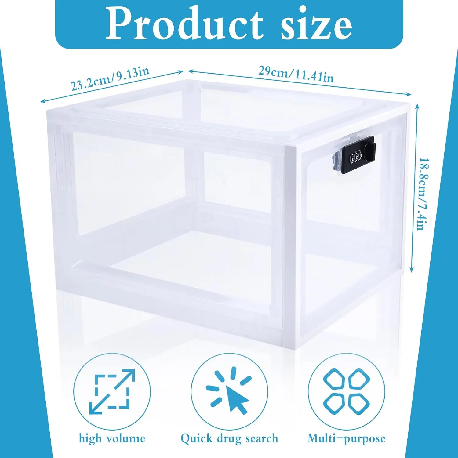 Lockable Box 10L Medicine Storage Box Large Capacity Transparent Lock Box with 3 Code Locks for Medicine Snack Phone Prison Food