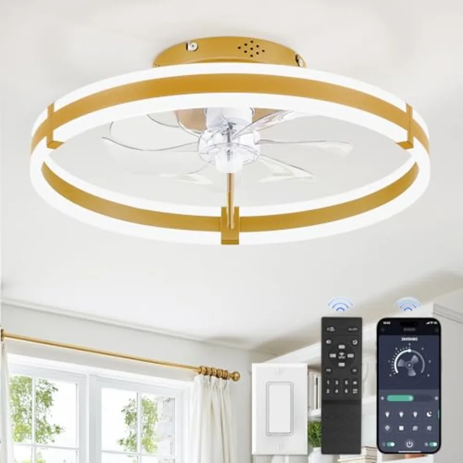 

Ceiling Fans with Lights and Remote, 19.7'' Low Profile Ceiling Fan, 3000-6000K Dimmable Modern Flush Mount LED Fan Light, 6 Wi