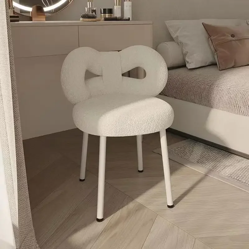 Velvet Dressing Table Bow shaped Bench Cream Style Bedroom Vanity Chair with Backrest Nail Salon Home Office Swivel Chair Stool