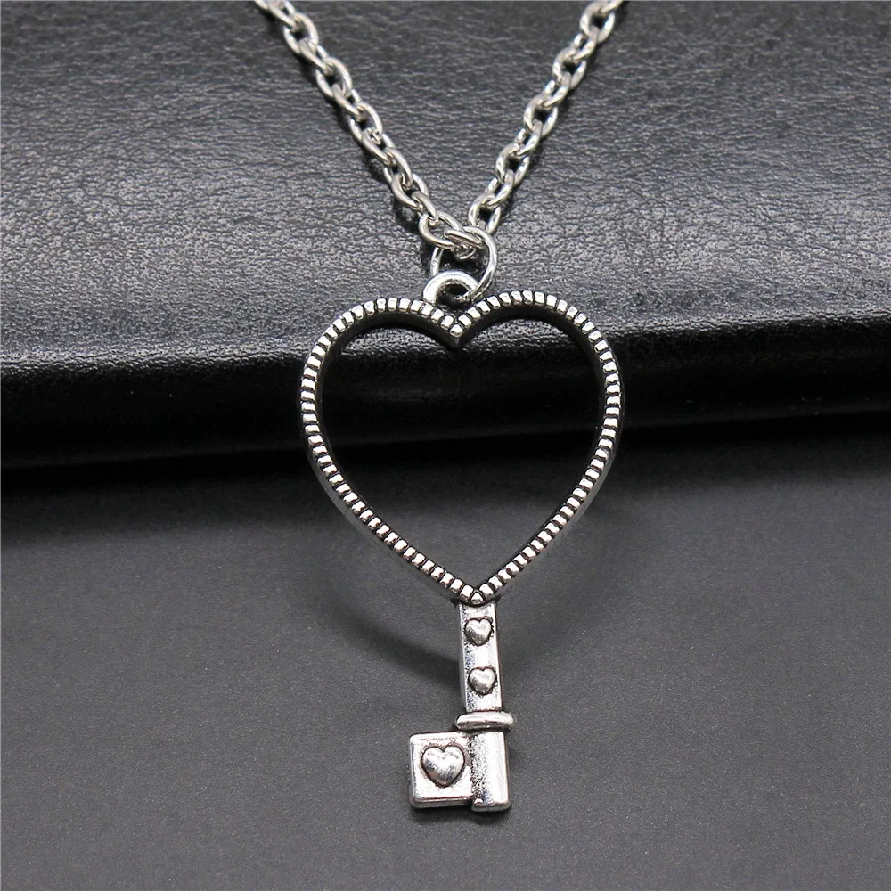 Dropshipping 2 Colors 42x25mm Love Key Metal Frame Pendant Necklace For Women Men Long Chain Necklace Jewelry Accessories