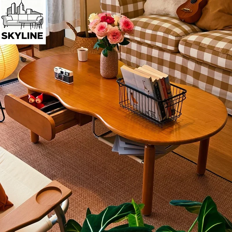 Fuzhong solid wood coffee table living room mobile table new simple cloud cherry