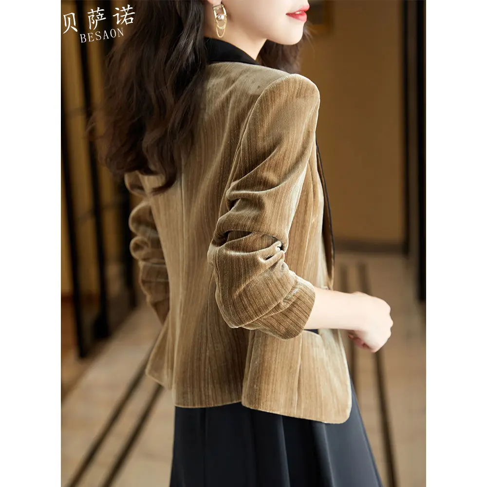 Petite Velvet Blazer Set 2024 Spring Fall Short Jacket & Skirt Casual Office Suit