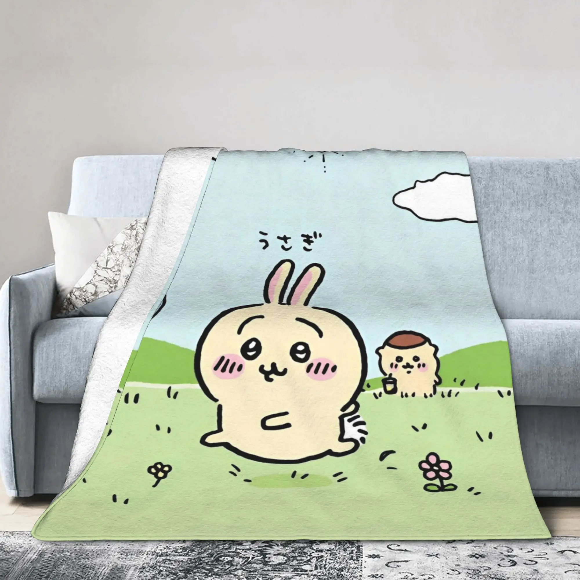 Cute Manga Chiikawas Blanket Flannel Summer Air Conditioning Breathable Lightweight Throw Blanket for Bed Plush Thin Quilt