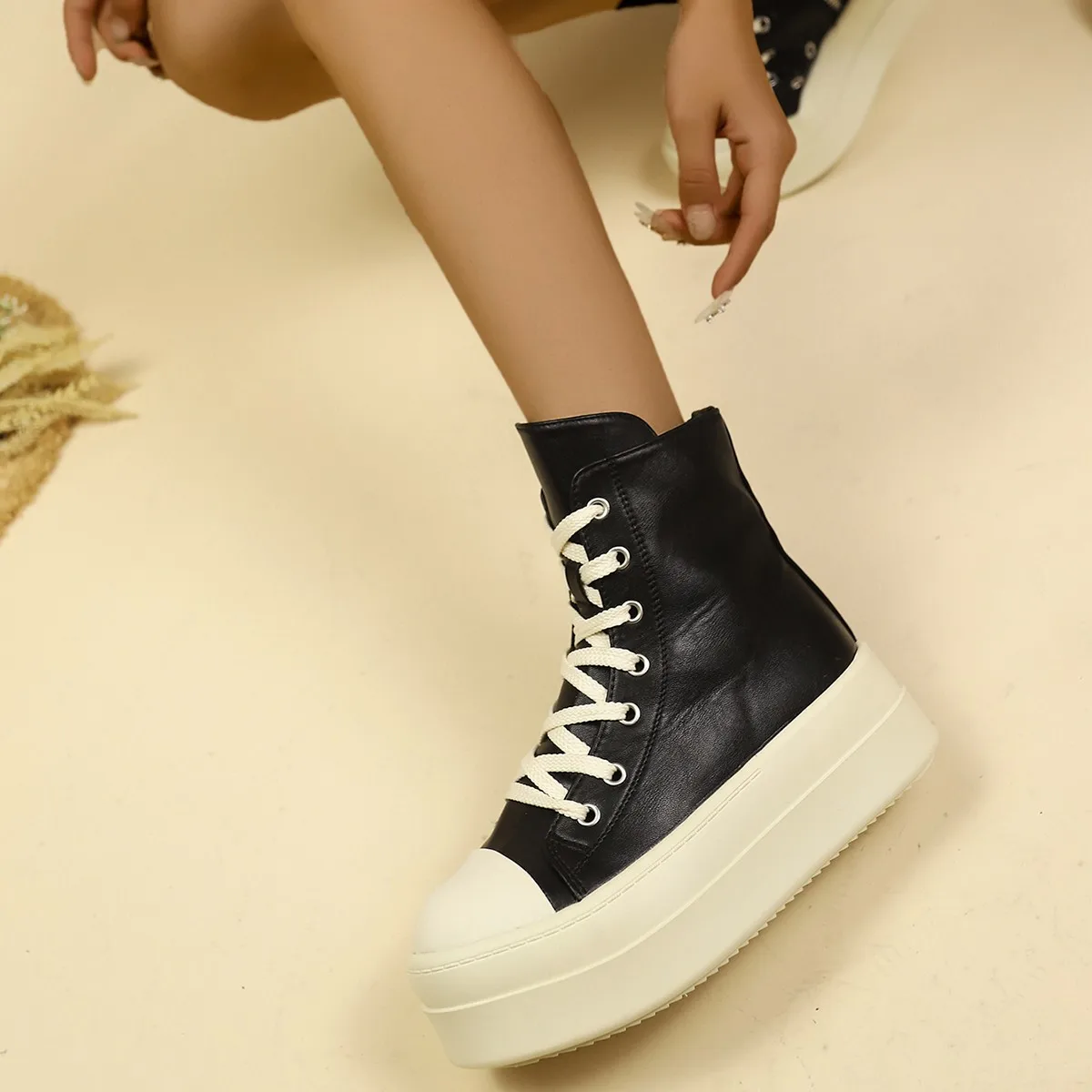 Ro high-top shoes women's platform wax canvas shoes women's 2024 new casual niche board shoes fashion zipper boots