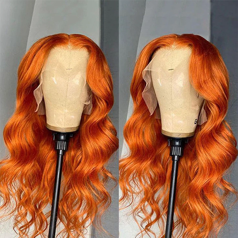 Cheap Orange Ginger Wave 4x4 Lace Closure Wigs Human Hair Body Wave 180% 13x4 HD Transparent Lace Front Wig for Women