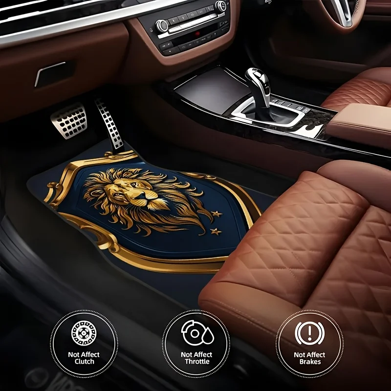 Set Of 4, Featuring A Lion Emblem Design For Vehicles, Versatile Floor Mats, Easy To Maintain Car Interior Additions, Made From