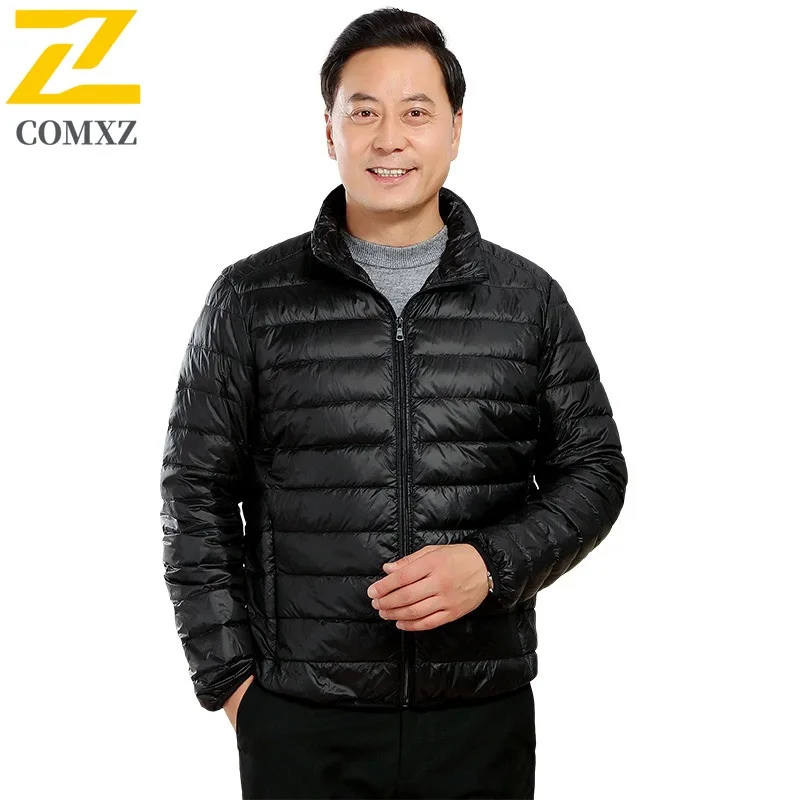COMXZ Middle Aged Men Lightweight Down Jacket Elder Dad Clothing 90% White Duck Down Coat Winter Wear outdoor sports windbreaker