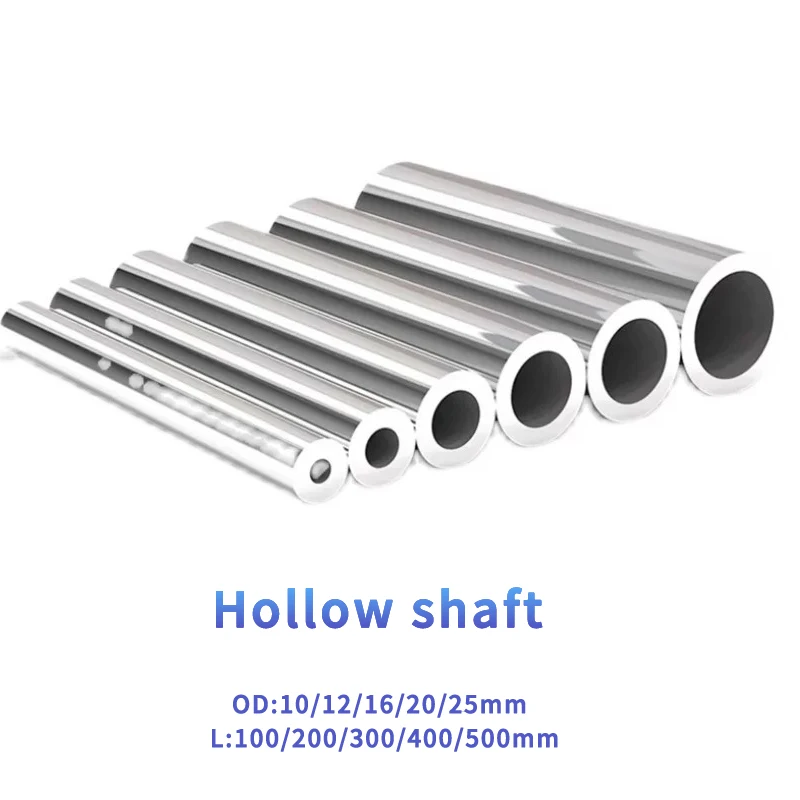 2PCS Hollow Linear Shaft OD 10mm 12mm 16mm 20mm 25mm Chrome-Plated Hard Shaft Guide Rail 100-500mm Length