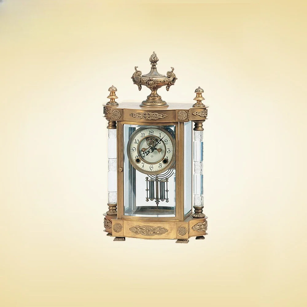 European classical Western antique Colorful charm 24K gold-plated Elegant class Four-ming clock