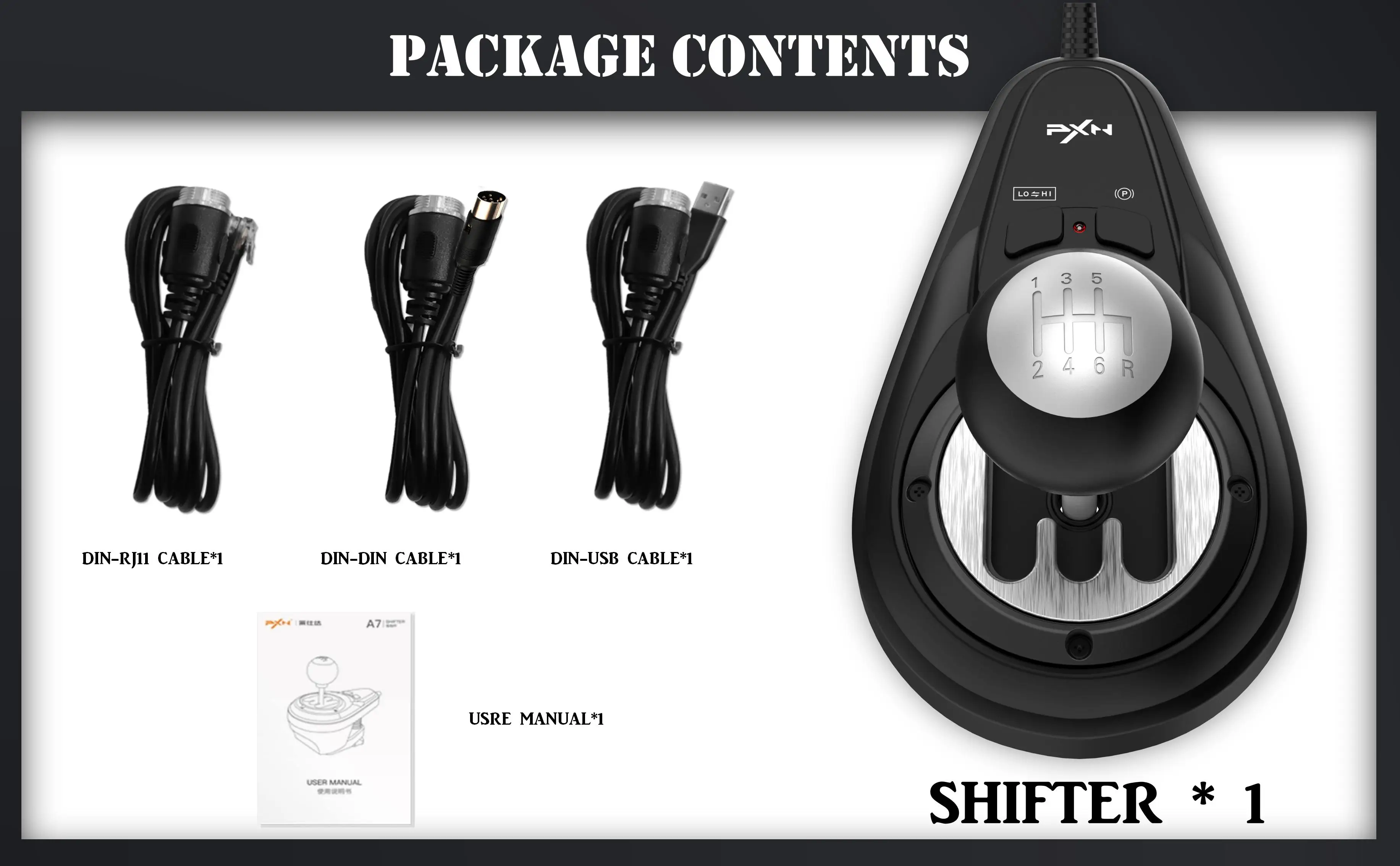 PXN A7 Shifter Gaming Gear, 6+R-Geschwindigkeit, USB/RJ11/DIN, mit P-Brake und High-Low-Tasten, universell für PC-Rennrad – Detail 4