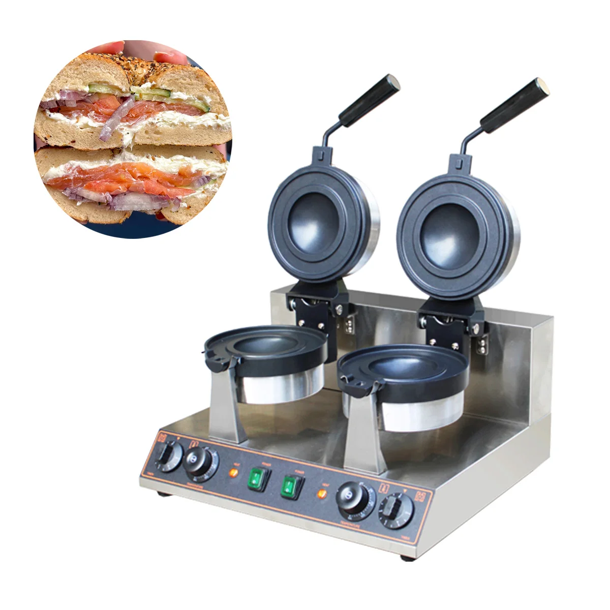 

Commercial Electric Waffle Maker Double Headed Burger Maker Double-sided Heating Rotatable Burger Maker Kitchen Appliance