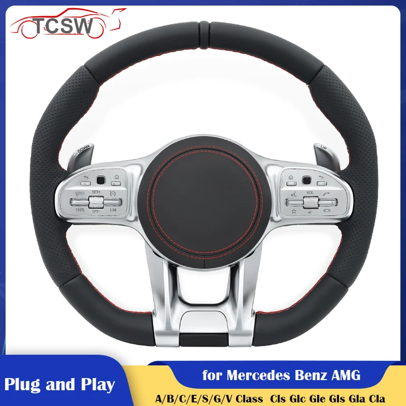 

Car Steering Wheel with Red Stiching for Mercedes Benz AMG W177 W169 W168 W210 W213 W204 W205 GLA GLC GLB GLS CLS CLA SLK