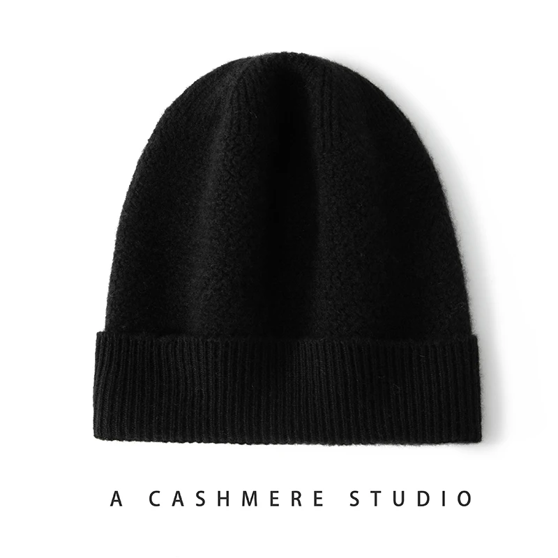 Winter New Men's Hats 100% Pure Cashmere Knit Headgears Soft Warm Casual Thick Man Cap 3 Colors High Quality Skullies Men Hat