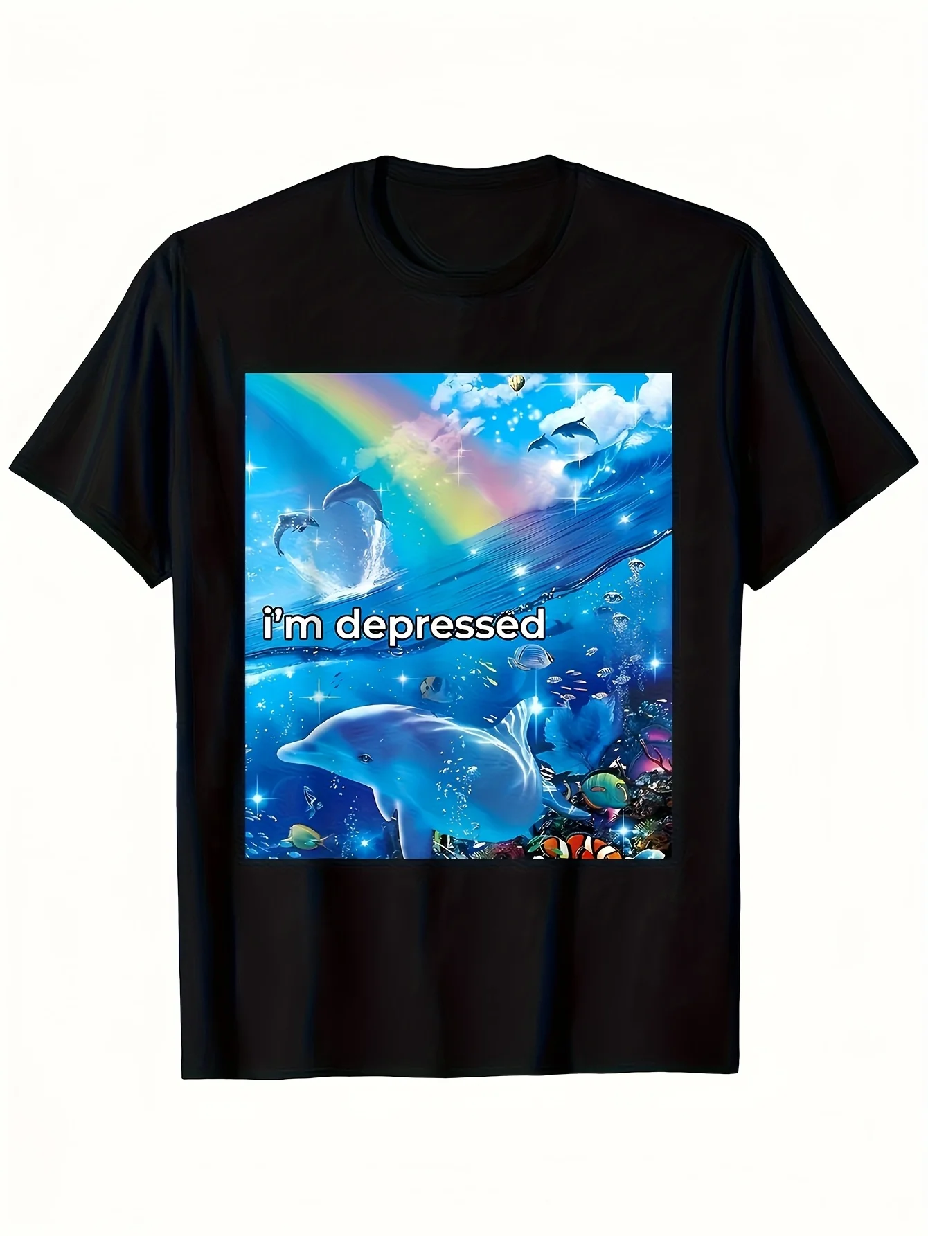 1pc, 1pc, I am a depressed rainbow dolphin symphony meme core dolphin Men's T-shirt, holiday gift, store explosion, many complim