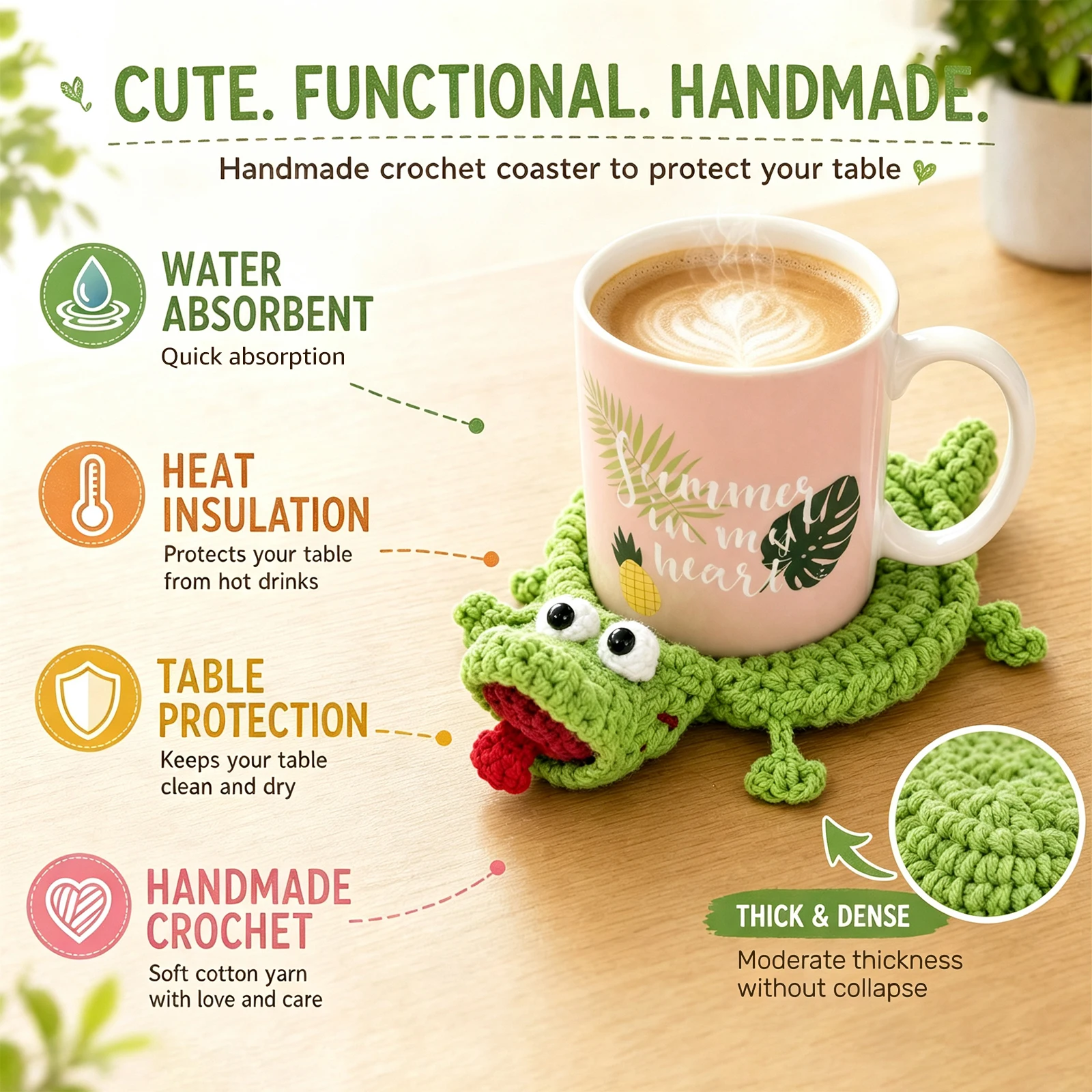 Animal Crochet Lizard Cup Coaster Handwoven Finished Coffee Mat Creative Desk Decor Cute 3D DIY Home Table Tea Cup Mat Gift