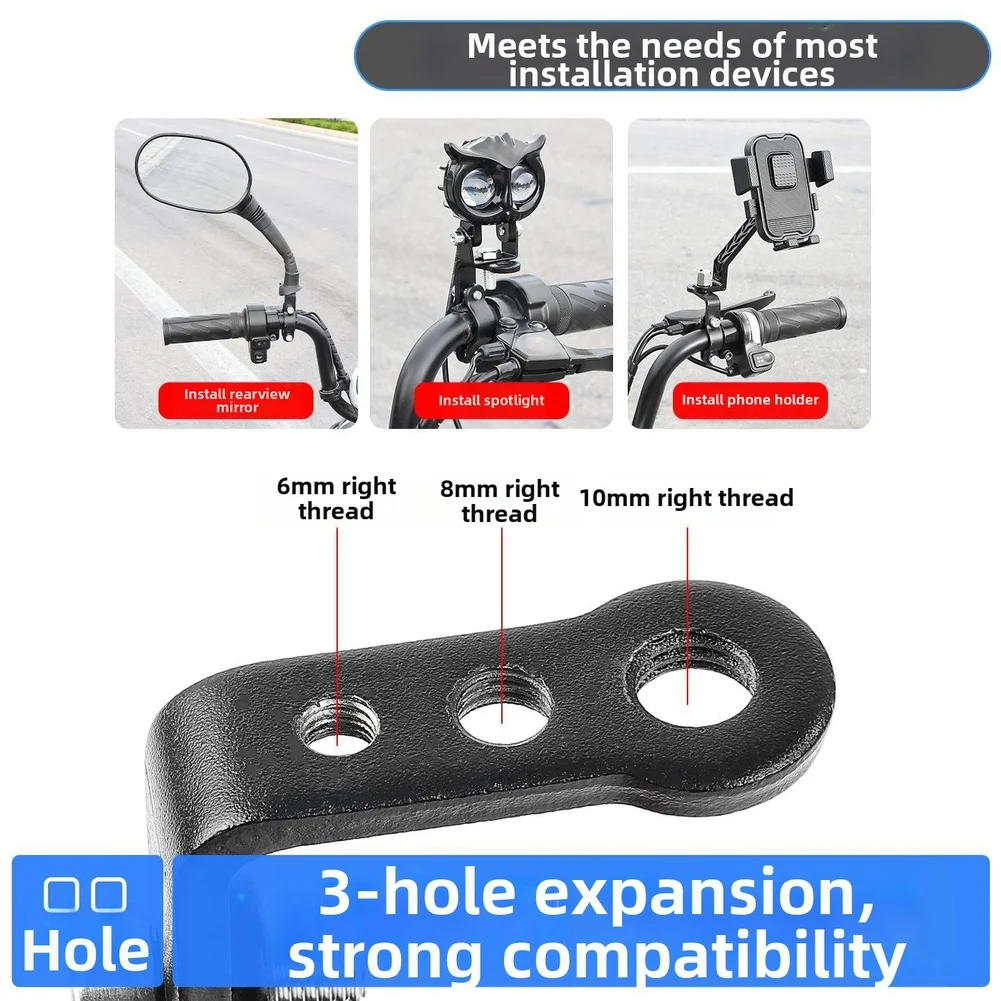 Mirror Adapter Handlebar Mount For Mirror Mounting Multi-port 3 Holes Includes Mounting Wrench Multiple Screw Sizes Included