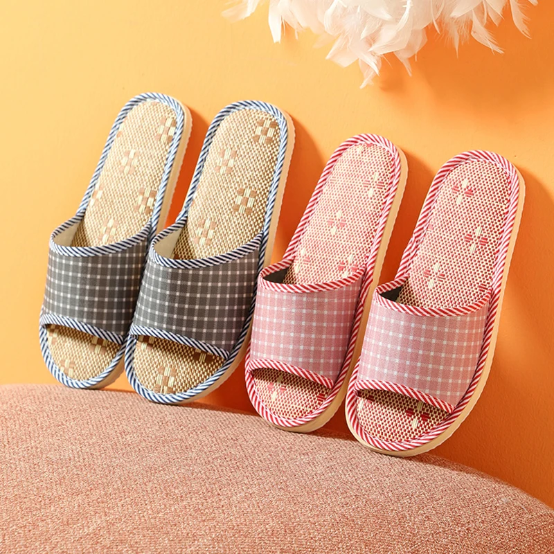

Hemp Summer Women's Slippers Home Elegant Designer Woman Shoes Flat Indoor Linen Casual Slides Couple Soft Sole Lightweight 2026