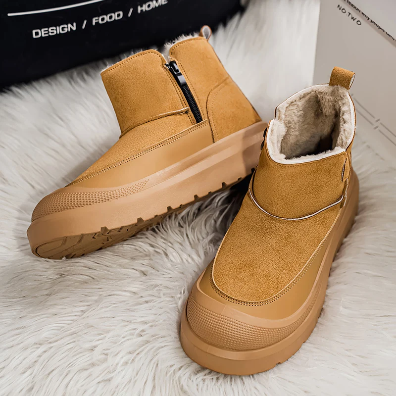 

Новые кожаные мужские ботинки, зима 2021, теплая меховая ботильоны на платформе, короткие слипоны, модная повседневная рабочая обувь, ботинки на платформе Botas