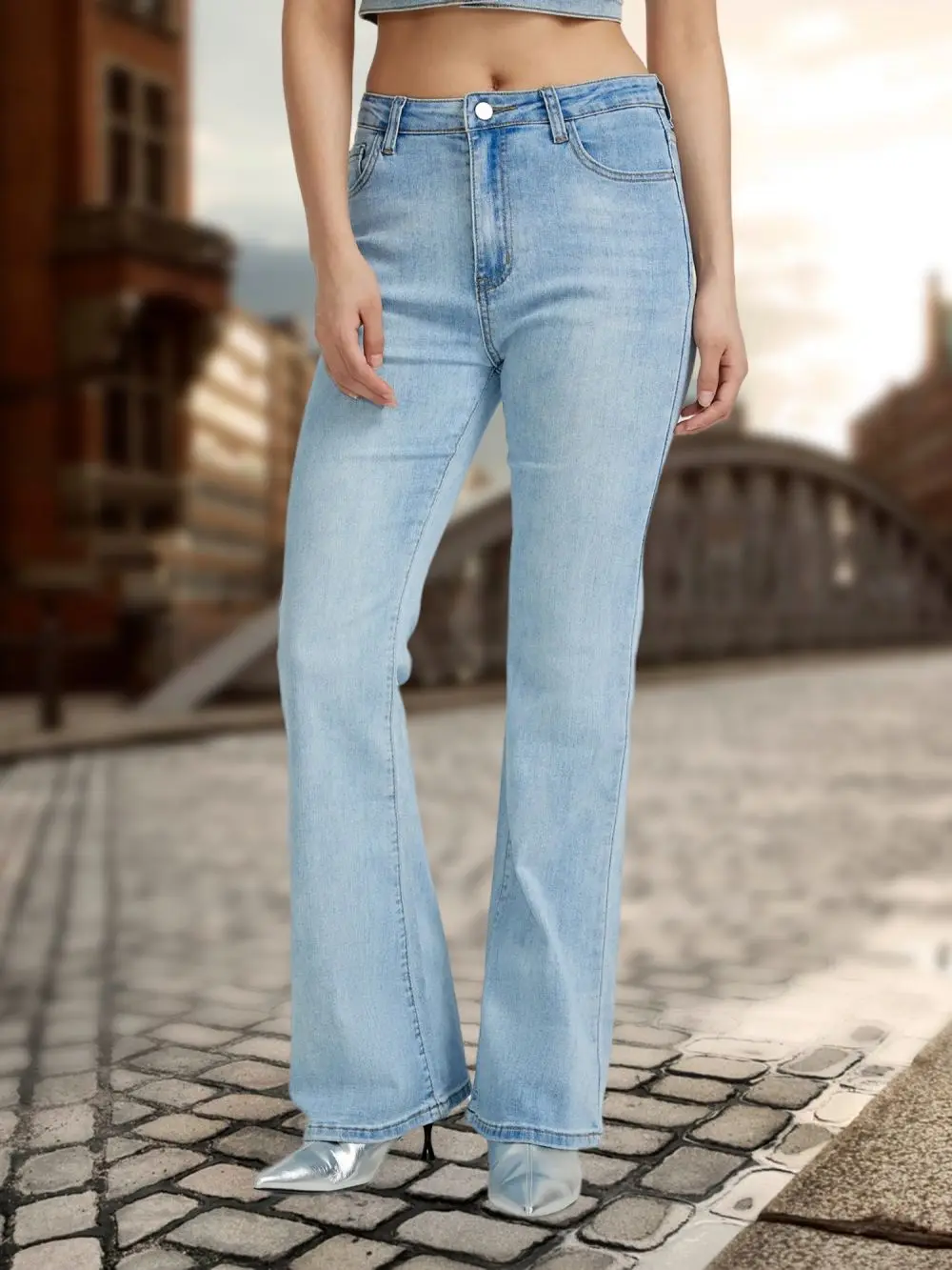 Spring and Summer New High-waisted Retro Denim Flared Pants Elastic Multi-color Floor-mopping Jeans Women