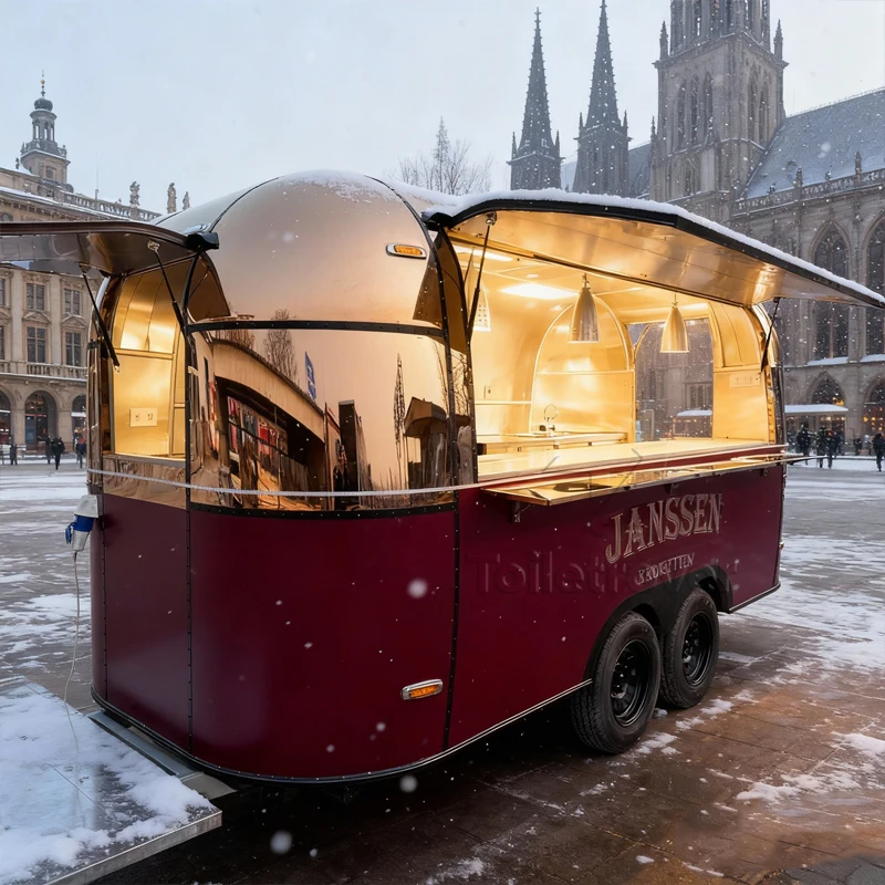 

Fully Loaded Remorque Food Truck Pizza Tacos Roasted Chicken Hamburgers Hotdog Food Trailer with Concession Window Terrace