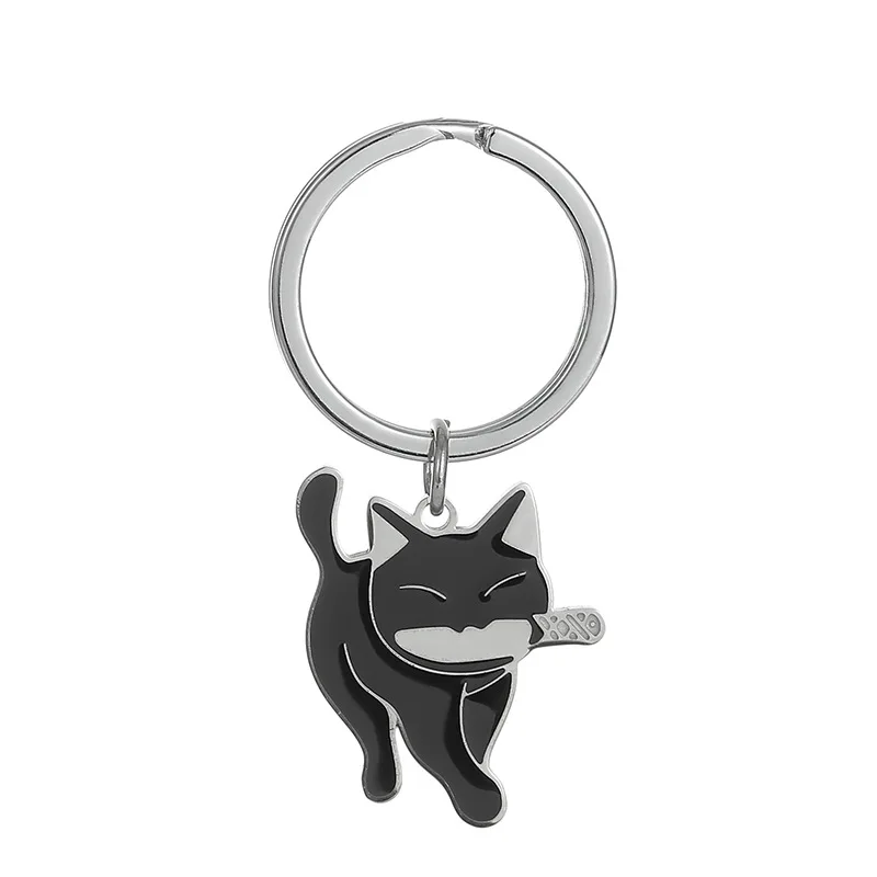 Black Cat With Knife KeyChain Key Chain Car Keyring Women Child Gift Jewelry