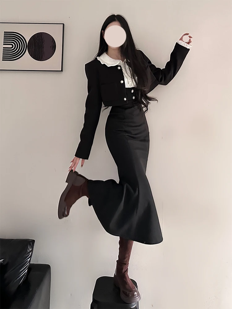 Odzież wiosenna plus size Ele Fi Tail Dr Set dla kobiet, zakrywająca brzuch, tuszująca niedoskonałości, z wysokim stanem, długi rękaw.
