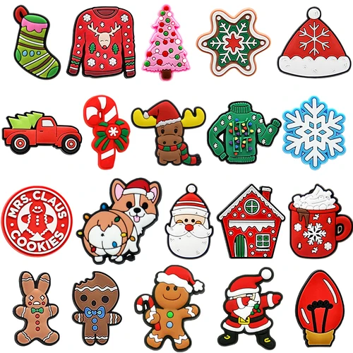 Imagen 1 del producto 1/20 Uds. Decoración de zapatos de Papá Noel para sandalias, accesorios de zapatos de hombre de jengibre de Navidad, dijes, regalo para niñas y niños, se adapta a todos los zuecos