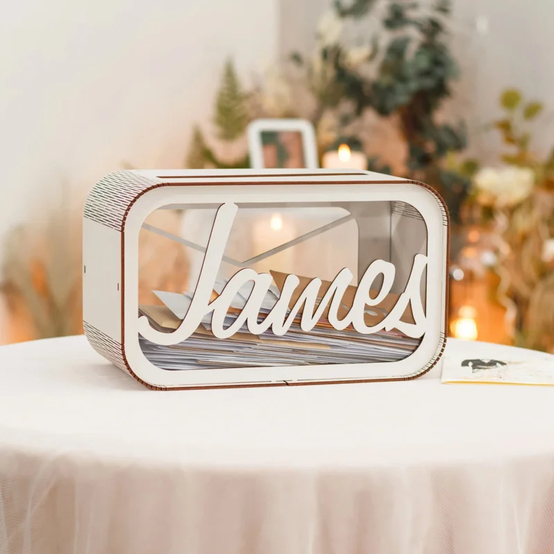 

Personalized Wedding Card Box Custom Engraved Name Wooden Clear Bank For Home Money Box for Wedding Gifts Rustic Wedding Decor