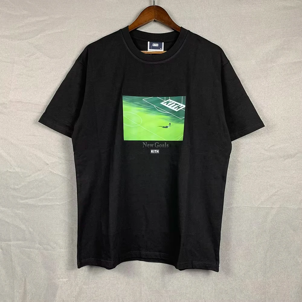 KITH American Streetwear Football Field Print Loose Casual Summer Cotton Short Sleeve T-Shirt City Walk Youth Fashion Tee