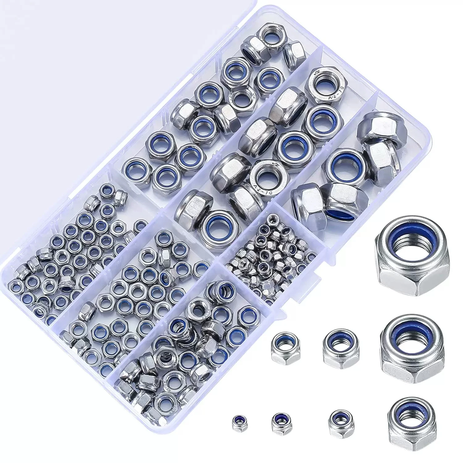 200pcs of M2-M12 Stainless Steel Hex Nuts, Suitable for Home and Outdoor Building Maintenance, and Machinery Parts.