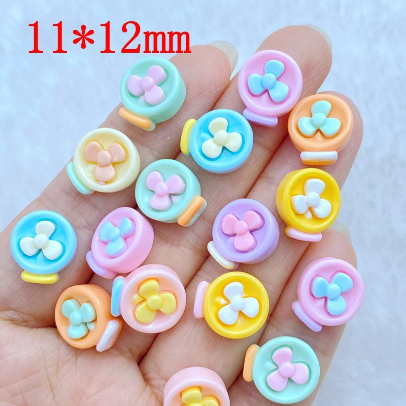 30Pcs New Cute Resin 11*12mm Mini Small Fan Series Flat Back Manicure Parts Embellishments For Hair Bows Accessories