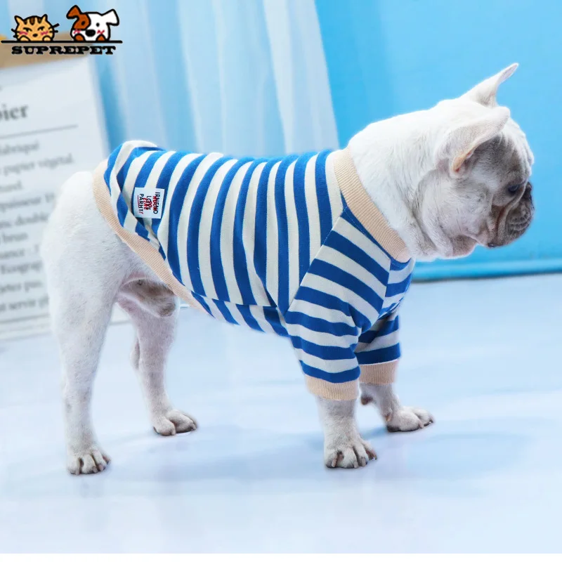 Imagem -03 - Suprepet Filhote de Cachorro Roupas do Cão Hoodies para Bulldog Francês Algodão Listras Padrão Filhote de Cachorro Hoodies para Chihuahua Roupas para Cães