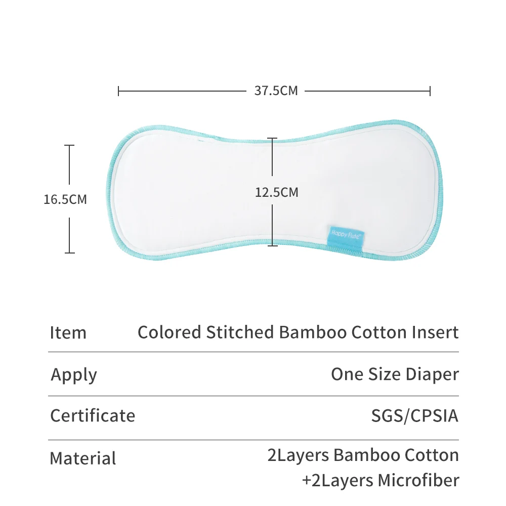 HappyFlute New 2Layers Bamboo Cotton&2Layer Microfiber Diaper Inserts 37.5*16.5cm Use Together With Clotg Diaper&Baby Nappy