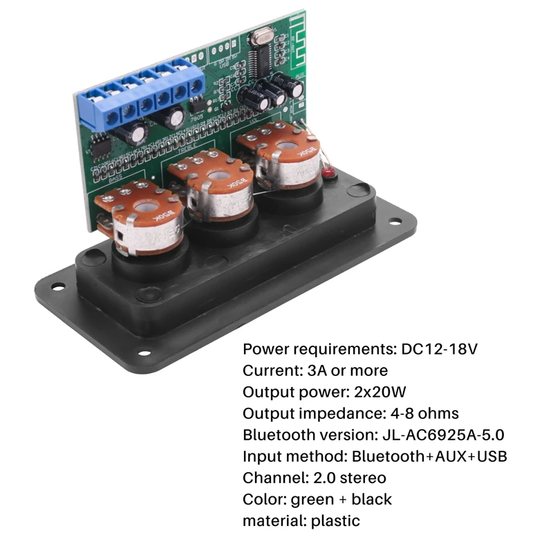 Bluetooth Amplifier Power Audio Board 20Wx2 Stereo Amp Sound Amplifiers AUX U Disk Decoder Treble Bass Adjustment