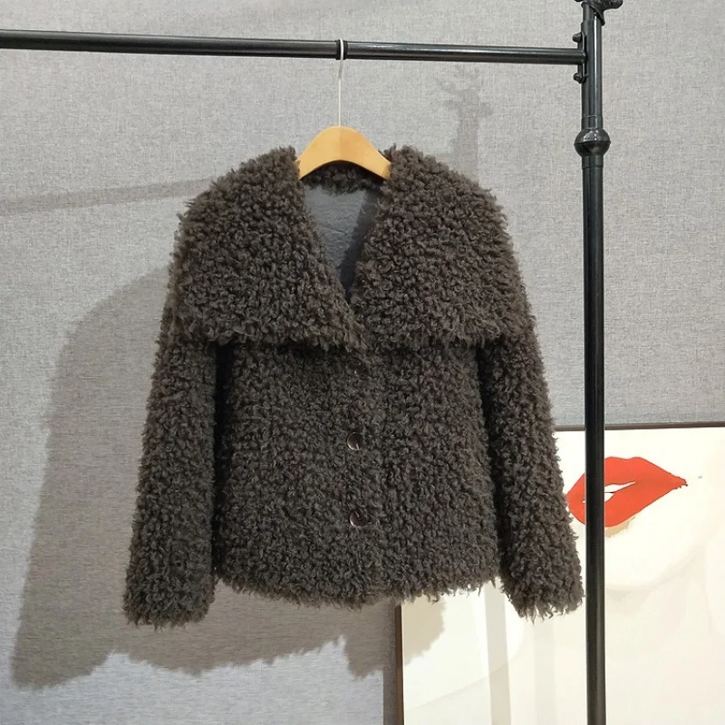 2025 겨울 신상 순수 양털 숏 코트 (큰 칼라 여성용/소녀용 양털 따뜻한 재킷 JT517)