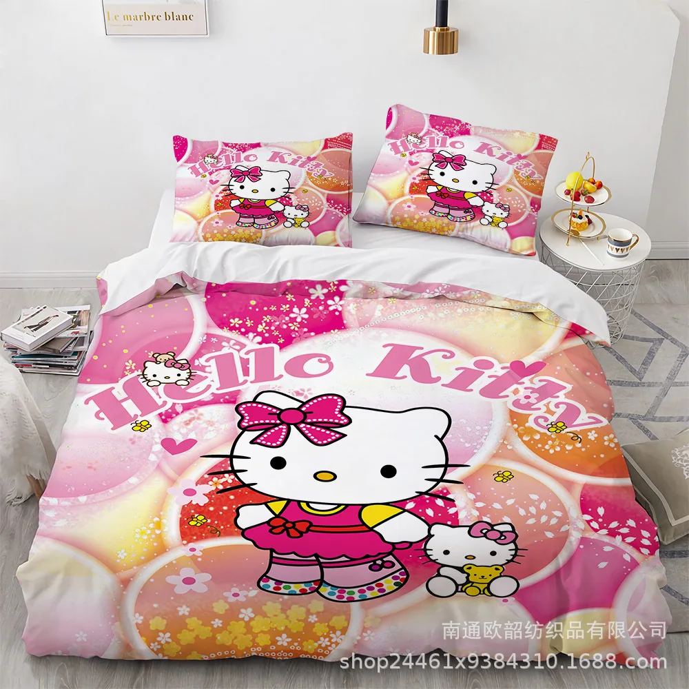 Sanrio Hello Kitty Bedding Sets Comforter Quilt Bed Cover Duvet Cover Pillow Case 2-3 Pieces Sets Kids Adult Size Cute Pattern