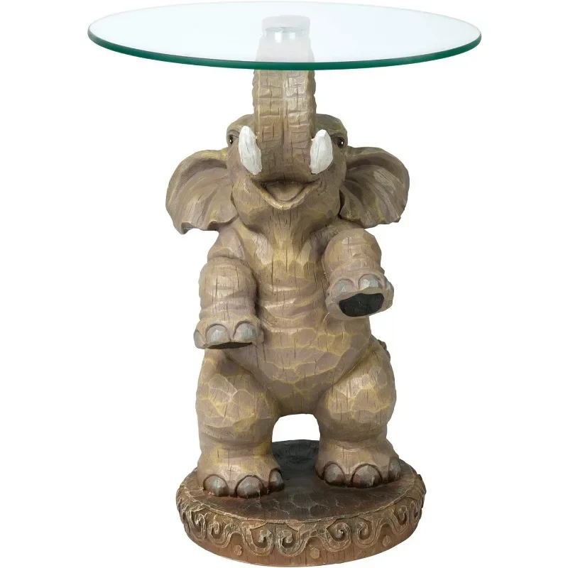 Design Toscano Good Fortune Elephant Glass-Topped Table, 16" Diameter x 21½" High