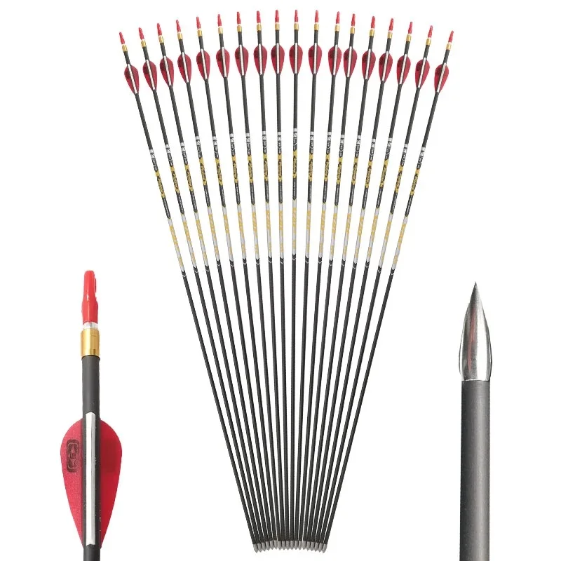 

V1 Archery Carbon Arrow Spine350-900 30.5inch ID4.2mm Shaft Palstic Vanes Tips Nocks for Compound/Recurve Bow Shooting