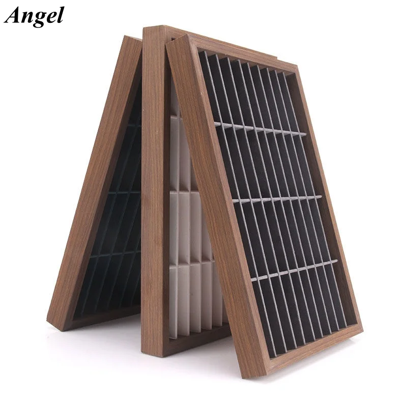 Premium 40-Slot Walnut Color Jewelry Display Tray, Solid Wood Bracelet Ring Organizer Holder for Jade Gemstone Countertop Showca