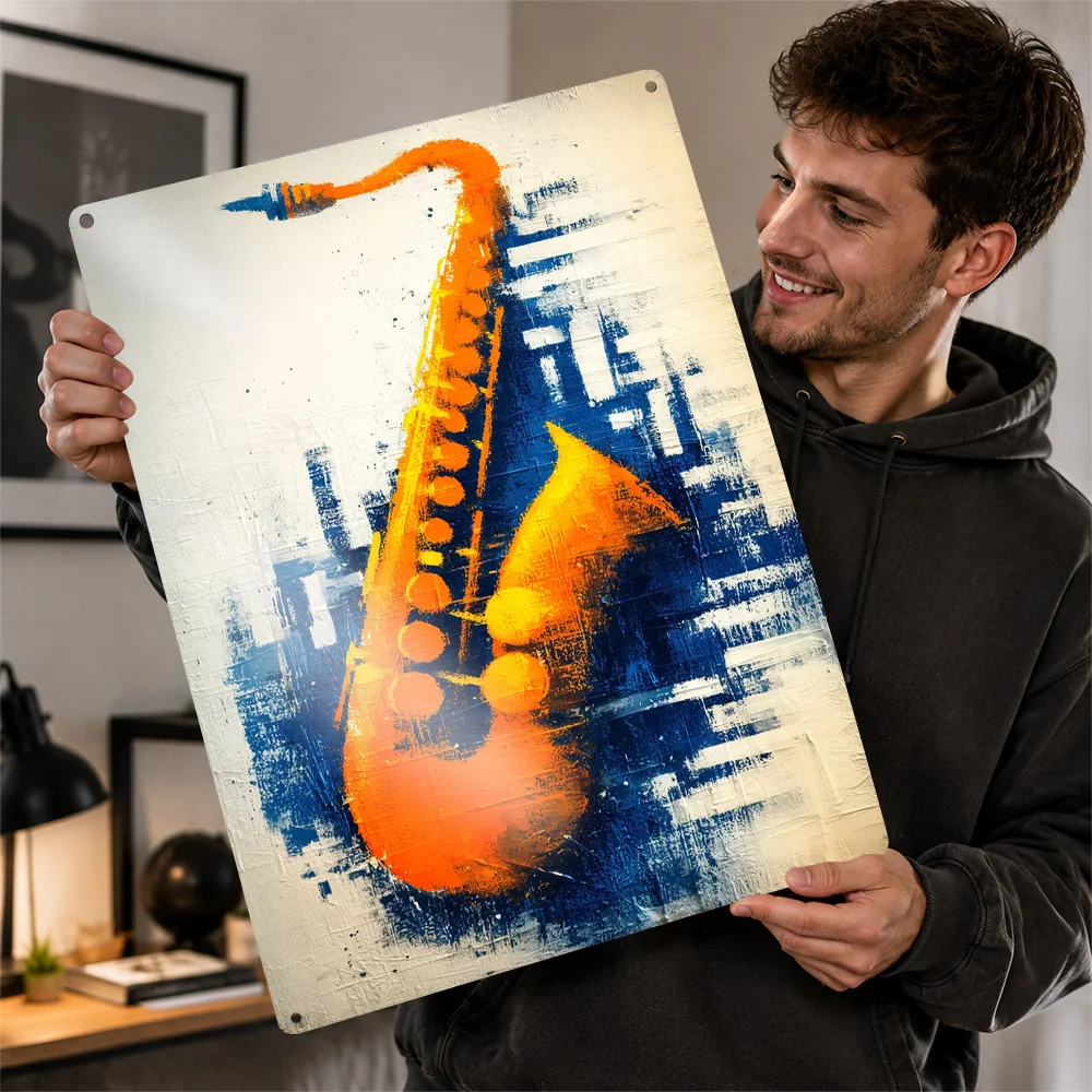 Saxophone With Colorful Splashes Aluminum Poster Graffiti Wall Art For Music Studio Personalized Metal Sign Concertgoer Gift